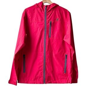 Mens Johnnie-O Hooded red raincoat with hood lightweight Sz S